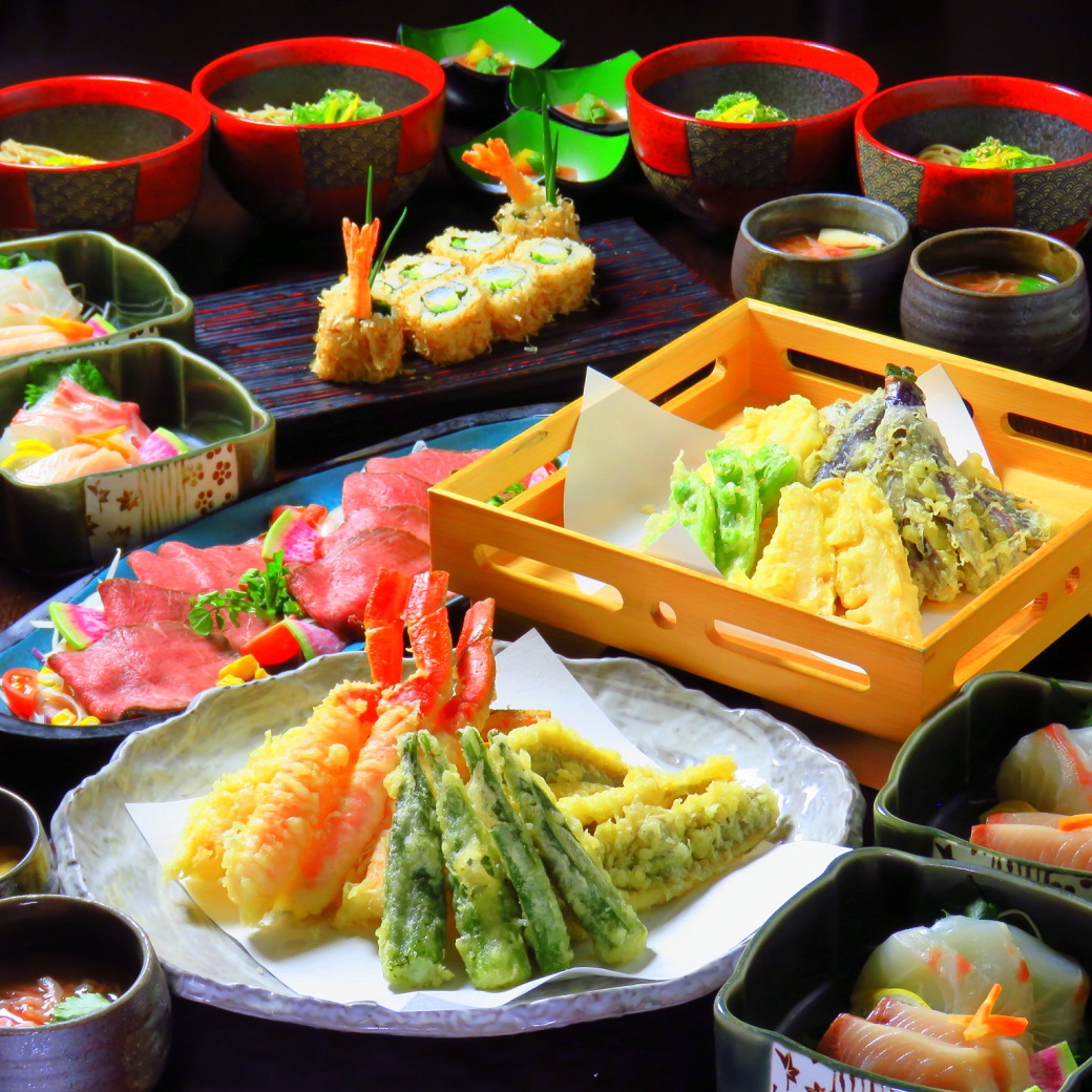 ズワイ蟹と季節素材天婦羅とロースビーフがメインの【巧みコース】