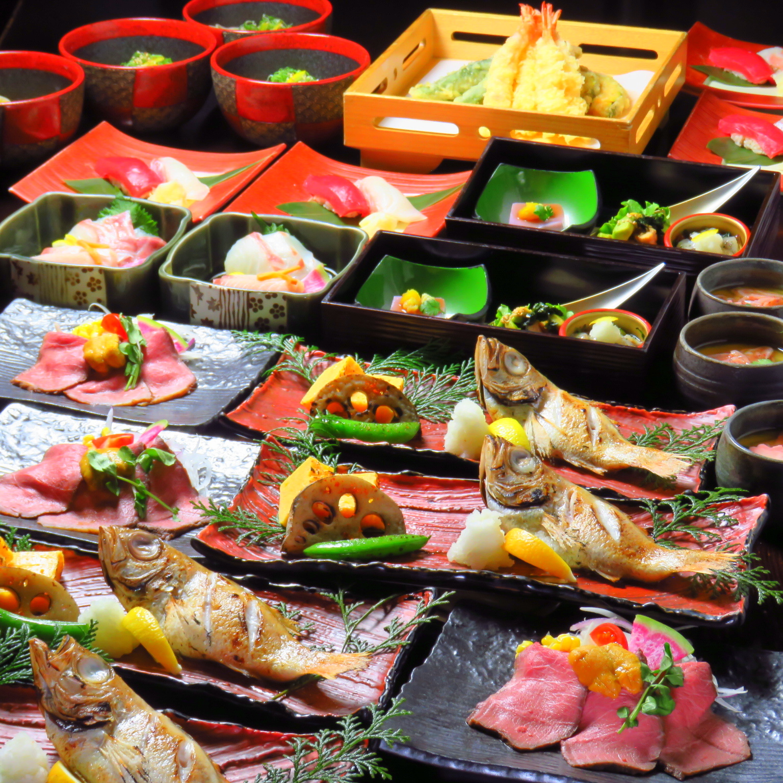 のど黒姿焼きと雲丹のせローストビーフを堪能する【極コース】