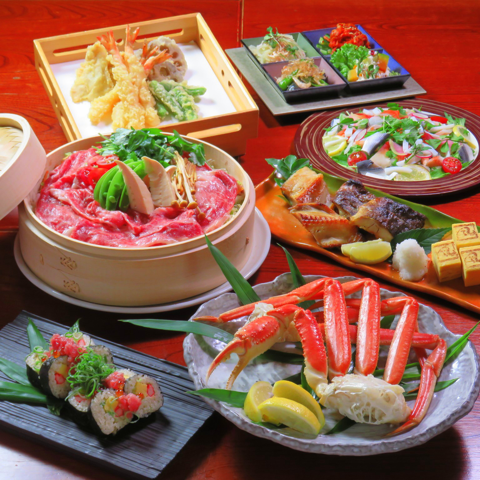 黒毛牛せいろ蒸しとずわい蟹を味わう 【牛せいろコース】